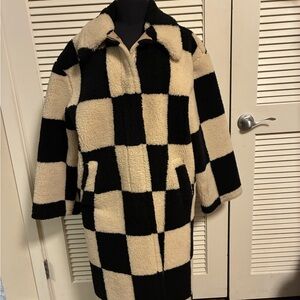 Checkered Black and Cream Women's Coat